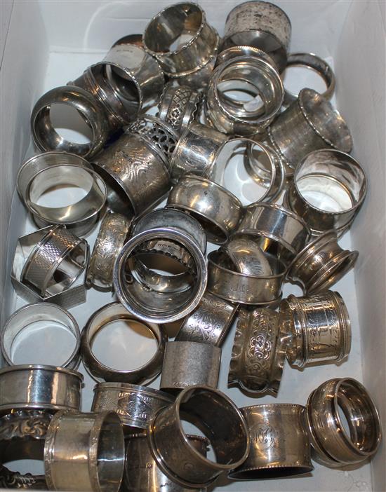 Large quantity of silver napkin rings